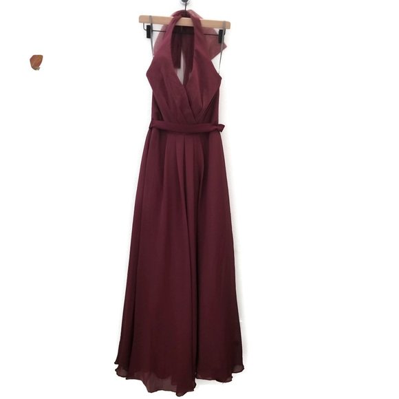 WHITE by Vera Wang VW360418 Halter Surplice Neckline Bridesmaids Gown Sz 2 Wine - Picture 3 of 9